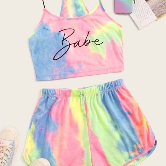 Boutique Tops - Tie Dye Graphic Cami Top & Shorts Set